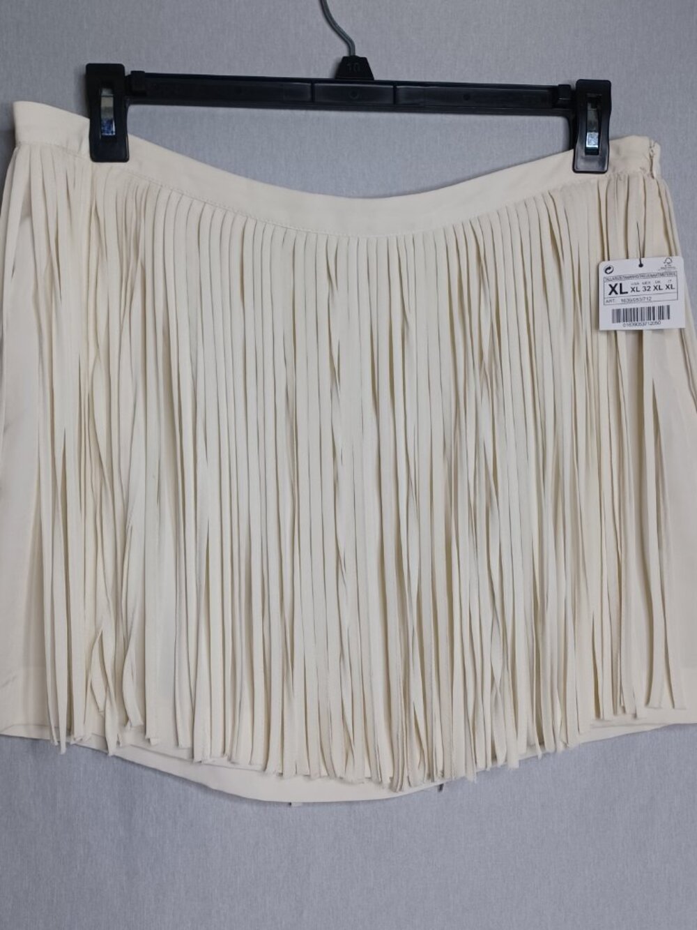 Zara Basic Skirt Womens XL Off White Fringe Mini Lined Boho Party Vacation Fun
